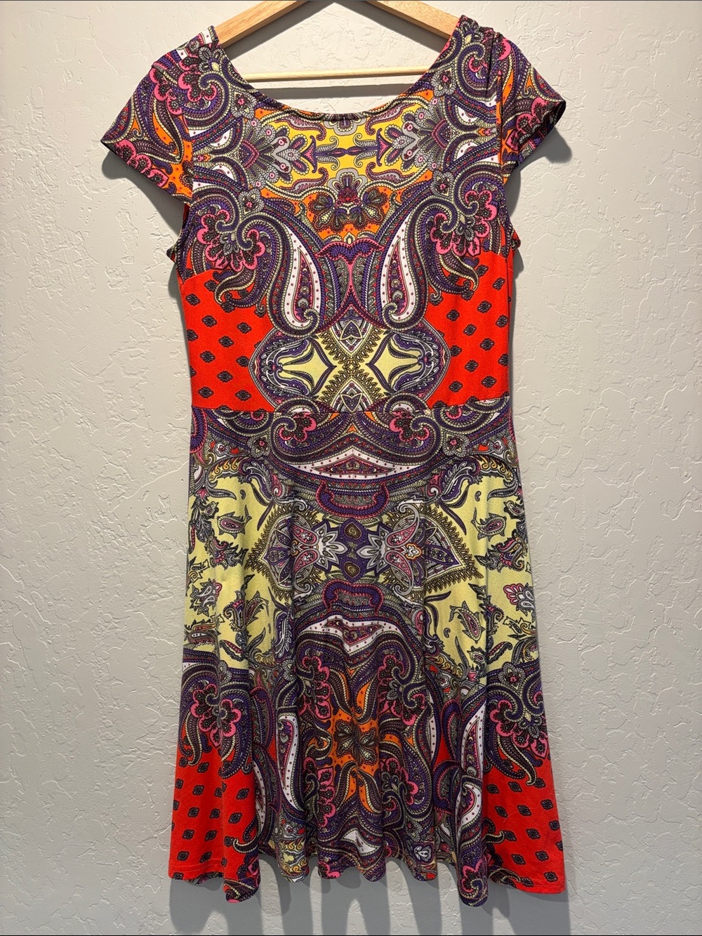 Joseph Ribkoff Multicolor Paisley Mini Dress — Orange, Yellow, Purple